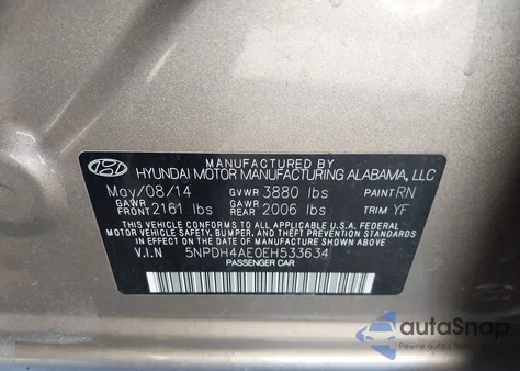 2014 Hyundai Elantra Se from USA, damaged, VIN 5NPDH4AE0EH533634